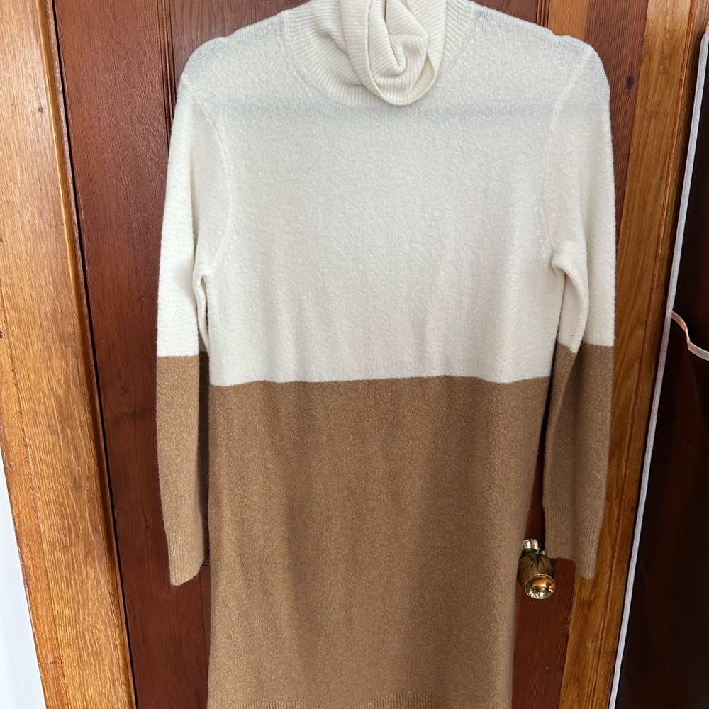 J. Crew Cream and Tan Turtleneck Sweater Dress